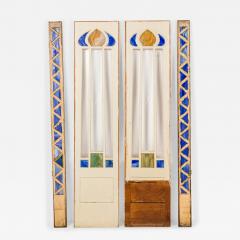 Pair of English Arts Crafts Stained Glass and Wood Doors - 4412647