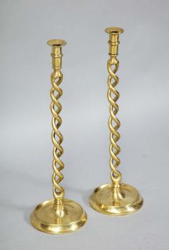 Pair of English Brass Overscale Barley Twist Candlesticks