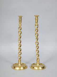 Pair of English Brass Overscale Barley Twist Candlesticks - 1316359