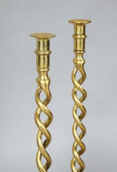 Pair of English Brass Overscale Barley Twist Candlesticks - 1316360