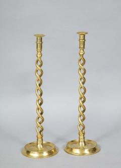 Pair of English Brass Overscale Barley Twist Candlesticks - 1316361
