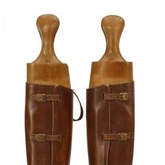 Pair of English Brown Leather Boots with Shoe Trees - 4517769