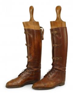 Pair of English Brown Leather Boots with Shoe Trees - 4528974