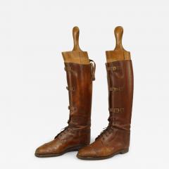 Pair of English Brown Leather Boots with Shoe Trees - 4529189
