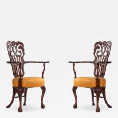 Pair of English Chippendale Mahogany Arm Chairs - 1407676
