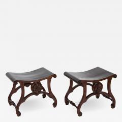 Pair of English Chippendale Style Mahogany Saddle Seat Scroll Leg Stools - 2682269