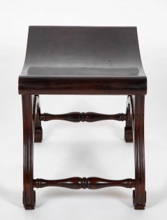 Pair of English Chippendale Style Mahogany Saddle Seat Scroll Leg Stools - 2915592