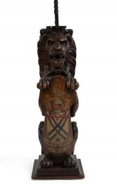 Pair of English Georgian Carved Oak Lion Table Lamps - 1381295