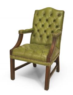 Pair of English Georgian Green Tufted Chairs - 1419212