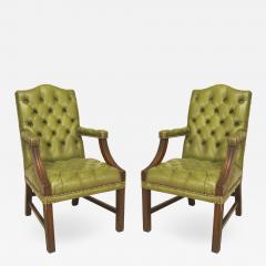 Pair of English Georgian Green Tufted Chairs - 1421229