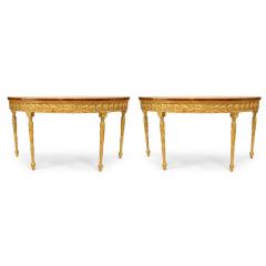 Pair of English Georgian Satinwood Demilune Console Tables - 4627837