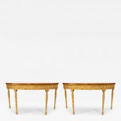 Pair of English Georgian Satinwood Demilune Console Tables - 4627865