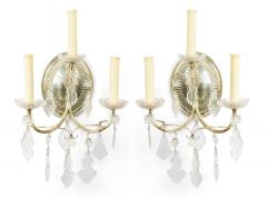 Pair of English Georgian Silver Plate and Crystal Wall Sconces - 4635376