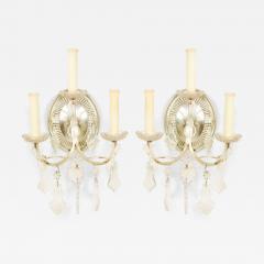 Pair of English Georgian Silver Plate and Crystal Wall Sconces - 4689801