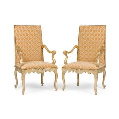 Pair of English Georgian Style Carved Armchairs With Geometric Design Fabric - 4700208