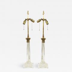 Pair of English Georgian Style Crystal Column Table Lamps - 1393957