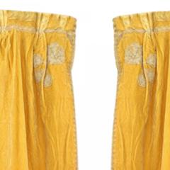 Pair of English Georgian Style Gold Velvet Fringe Lace Drapes - 4407625
