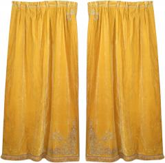 Pair of English Georgian Style Gold Velvet Fringe Lace Drapes - 4412591