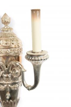 Pair of English Georgian Style Silver Plate Wall Sconces - 1398333