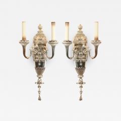 Pair of English Georgian Style Silver Plate Wall Sconces - 1403032