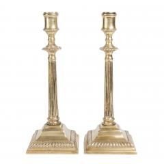 Pair of English Georgian cast brass fluted shaft candlesticks 1760 - 2324812