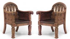 Pair of English Gothic Revival 19th Century oak carved club chairs - 4629203