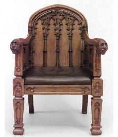 Pair of English Gothic Revival 19th Century oak carved club chairs - 4629204