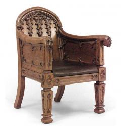 Pair of English Gothic Revival 19th Century oak carved club chairs - 4644192