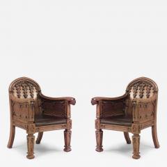 Pair of English Gothic Revival 19th Century oak carved club chairs - 4644195