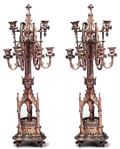 Pair of English Gothic Revival Gilt Bronze Candelabras - 4200639