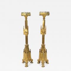 Pair of English Gothic Revival Style Bronze Altar Candlesticks - 4260628
