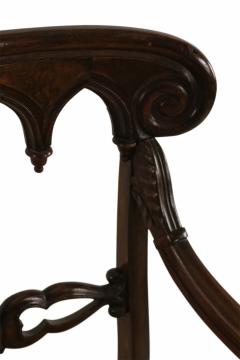 Pair of English Gothic Style Mahogany and Gold Damask Armchairs - 2798210