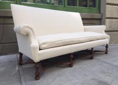 Pair of English High Back Antique Walnut Sofas in Linen - 431619