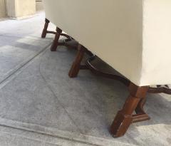 Pair of English High Back Antique Walnut Sofas in Linen - 431621