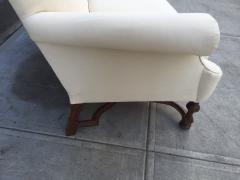Pair of English High Back Antique Walnut Sofas in Linen - 431623
