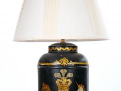 Pair of English Late 19th Century Black Painted Tole Canister Table Lamps - 4796589