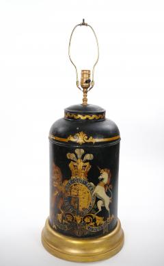 Pair of English Late 19th Century Black Painted Tole Canister Table Lamps - 4796592