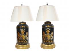 Pair of English Late 19th Century Black Painted Tole Canister Table Lamps - 4796595