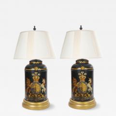 Pair of English Late 19th Century Black Painted Tole Canister Table Lamps - 4796853