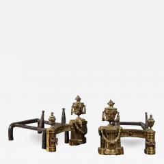 Pair of English Neoclassical Style Brass Andirons circa 1860 with Fire Urns - 3431425