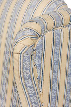 Pair of English Queen Anne Blue and Off White striped WIng Back Chairs - 4650215