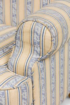 Pair of English Queen Anne Blue and Off White striped WIng Back Chairs - 4650217