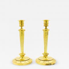 Pair of English Recency Bronze Dore Candlesticks - 4263220
