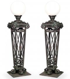 Pair of English Recency Style Outdoor Patinated Bronze Torchieres - 4170560