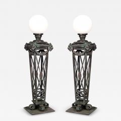 Pair of English Recency Style Outdoor Patinated Bronze Torchieres - 4193695
