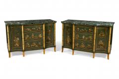 Pair of English Regency Chinoiserie Faux Bamboo and Green Marble Commodes - 4628759