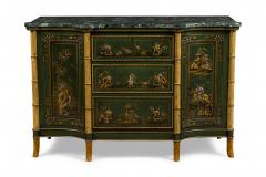Pair of English Regency Chinoiserie Faux Bamboo and Green Marble Commodes - 4628760