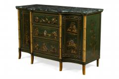 Pair of English Regency Chinoiserie Faux Bamboo and Green Marble Commodes - 4628761