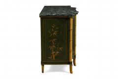 Pair of English Regency Chinoiserie Faux Bamboo and Green Marble Commodes - 4628764
