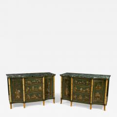 Pair of English Regency Chinoiserie Faux Bamboo and Green Marble Commodes - 4630888